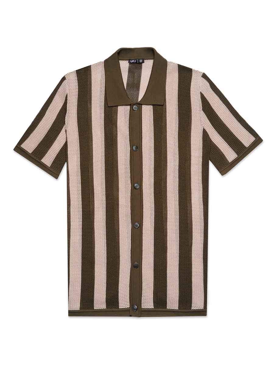 EIGHT X BEACHSIDE CROCHET BUTTON UP SHORT SLEEVE SHIRT BEIGE - FullKit.com