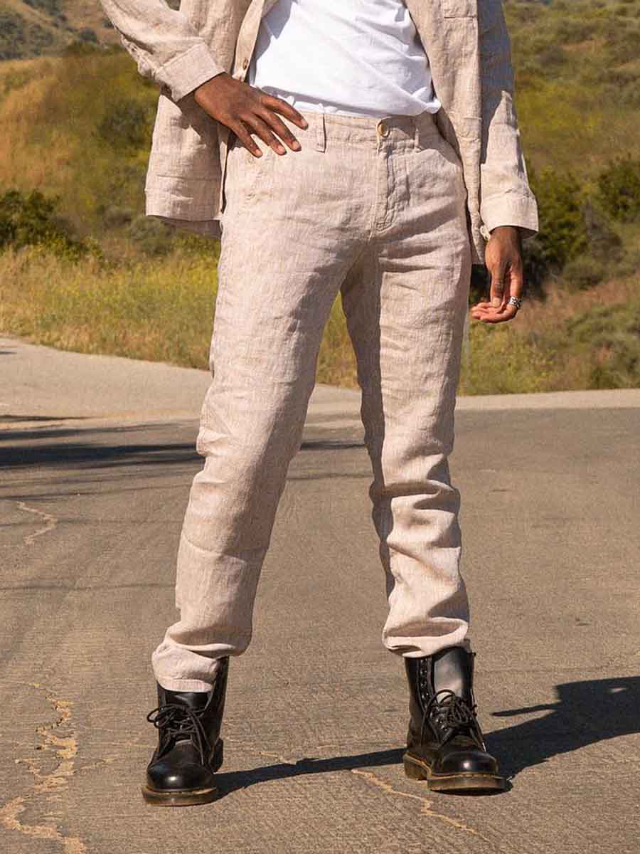 Eight X Slim Fit Linen Pant Beige - fullkit.com