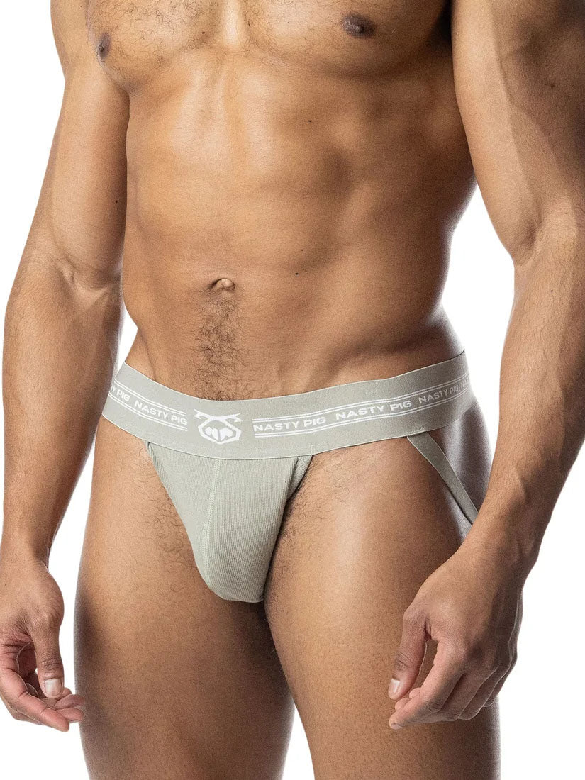Nasty Pig Core Jock Strap Sage Green White Front - Fullkit.com
