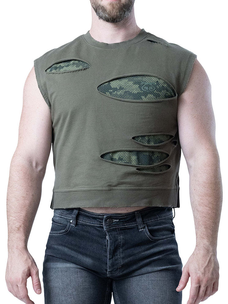 Nasty Pig Shred Sleeveless Crop Top Olive Green - Fullkit.com