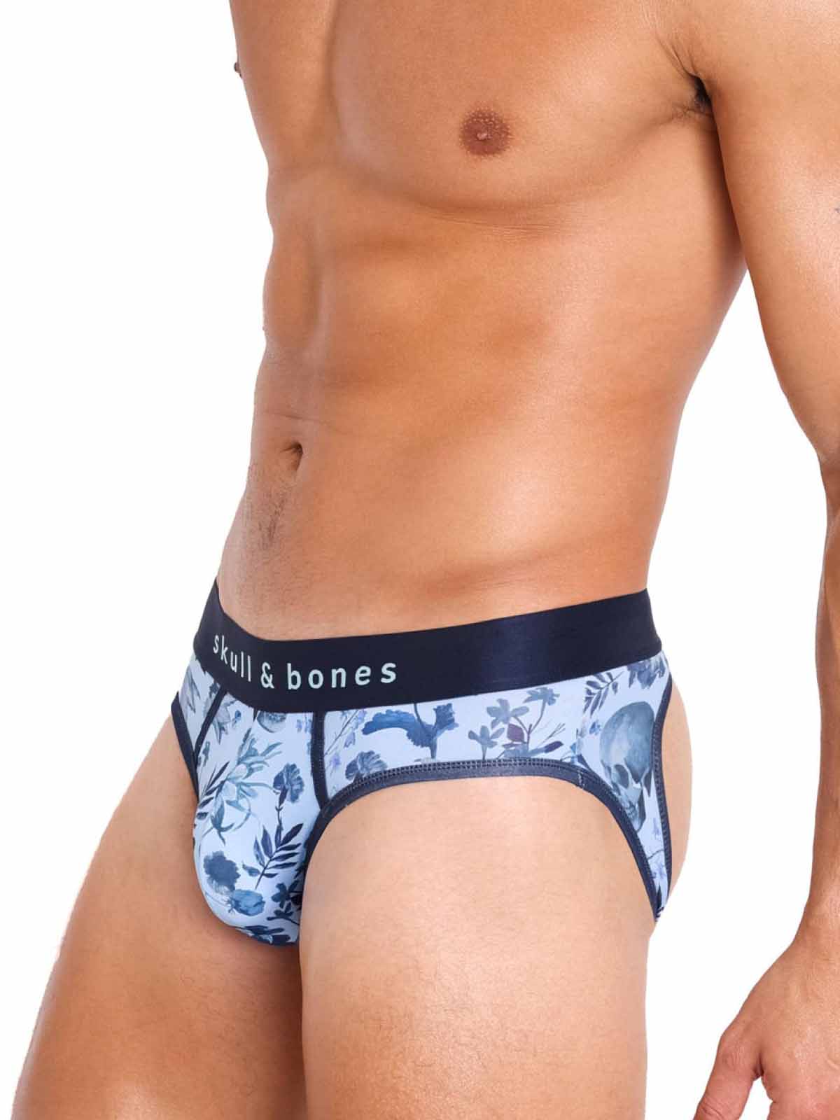 SKULL AND BONES HAND PAINTED DUTCH FLORAL PEEK-A-BOO BRIEF SKY - FullKit.com