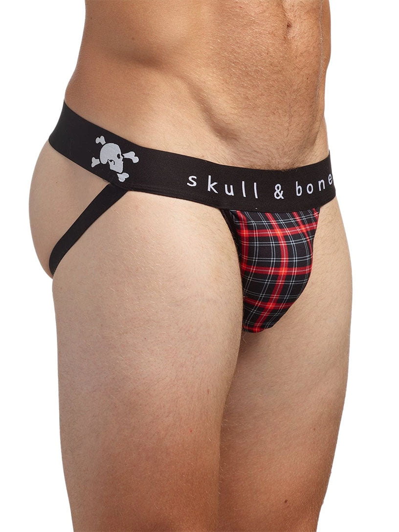 Plaid men's jockstrap with 'skull & bones' waistband
