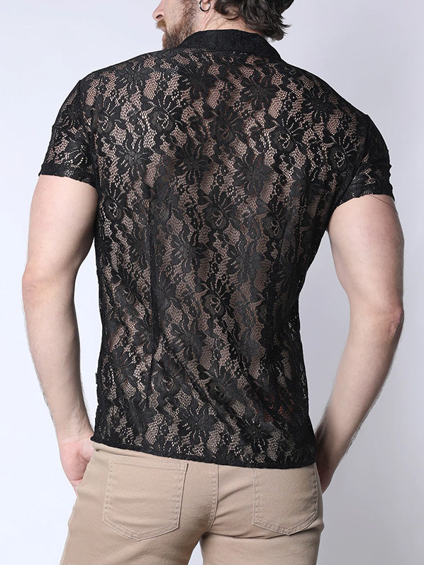 Timoteo Sorrento Button Down Lace Shirt Black - Fullkit.com