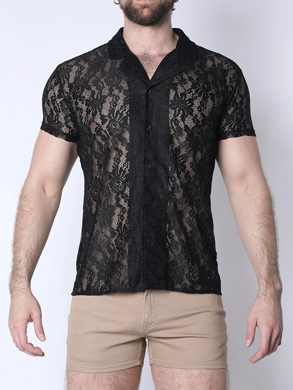 Timoteo Sorrento Button Down Lace Shirt Black - Fullkit.com