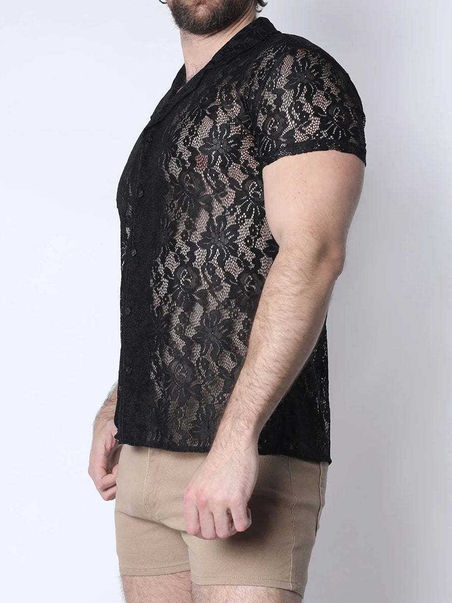Timoteo Sorrento Button Down Lace Shirt Black - Fullkit.com