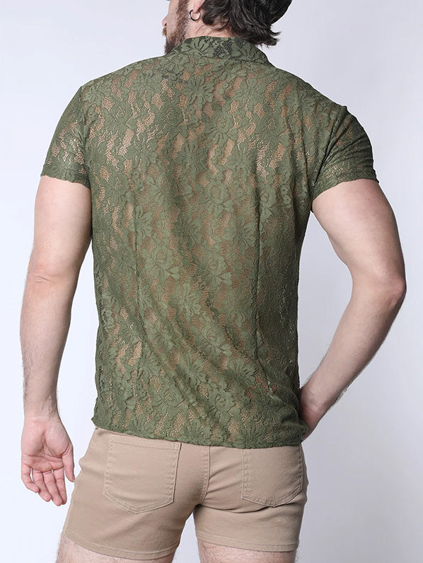 Timoteo Sorrento Button Down Lace Shirt Forest Green - Fullkit.com