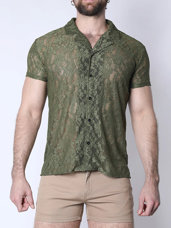 Timoteo Sorrento Button Down Lace Shirt Forest Green - Fullkit.com