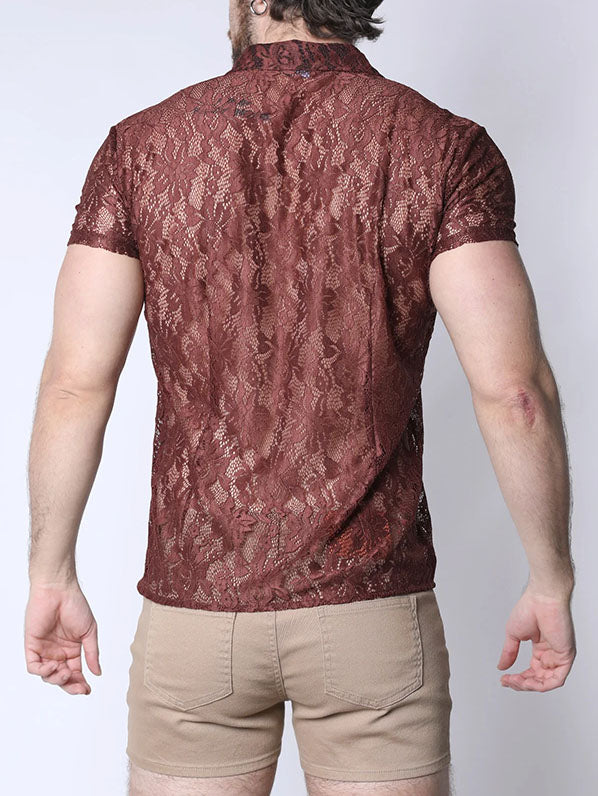 Timoteo Sorrento Button Down Lace Shirt Rust - Fullkit.com