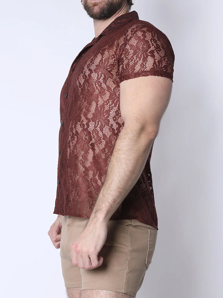 Timoteo Sorrento Button Down Lace Shirt Rust - Fullkit.com