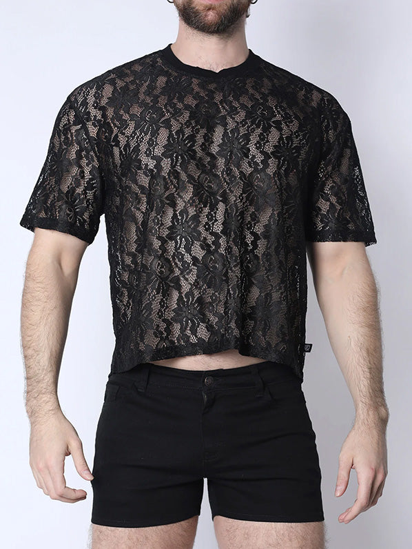 Timoteo Sorrento Lace Cropped Tee Black - Fullkit.com