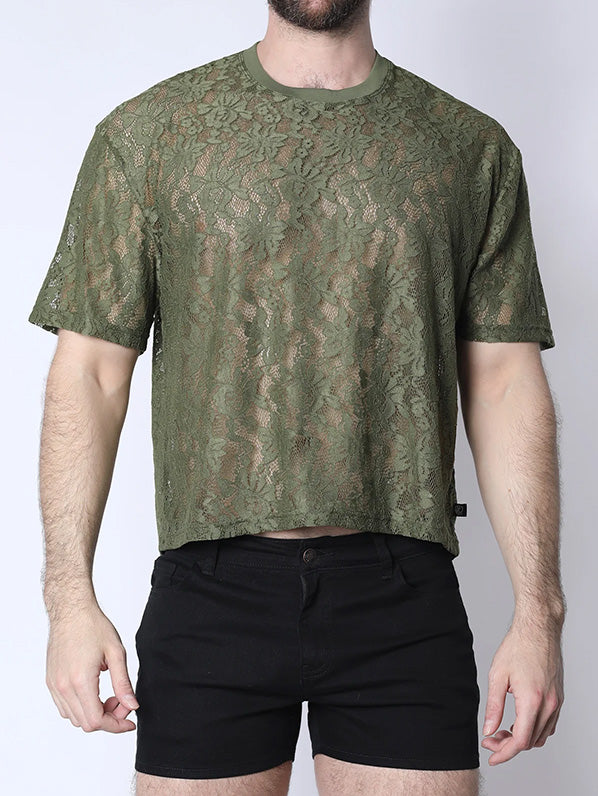 Timoteo Sorrento Lace Cropped Tee Forest Green - Fullkit.com