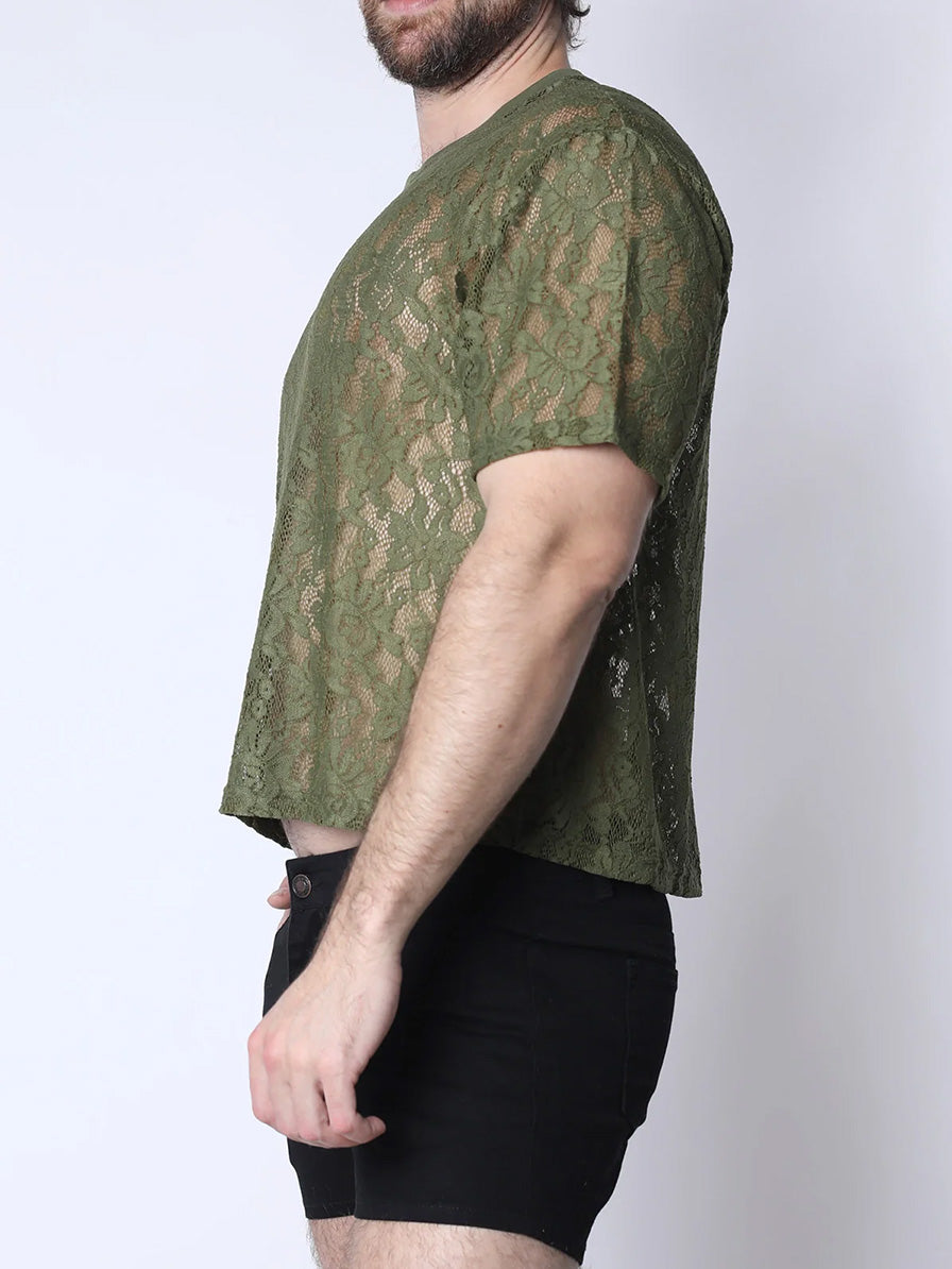Timoteo Sorrento Lace Cropped Tee Forest Green - Fullkit.com