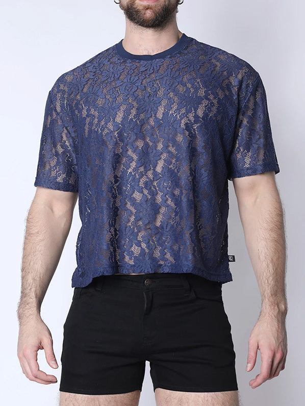Timoteo Sorrento Lace Cropped Tee Midnight Blue - Fullkit.com