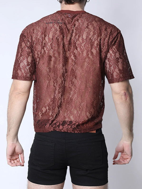 Timoteo Sorrento Lace Cropped Tee Rust - Fullkit.com