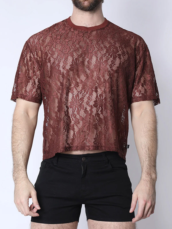 Timoteo Sorrento Lace Cropped Tee Rust - Fullkit.com