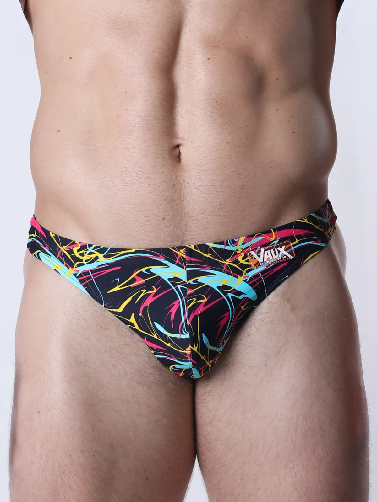 VAUX PULSE SWIM THONG BLACK MULTI SPLATTER - Fullkit.com