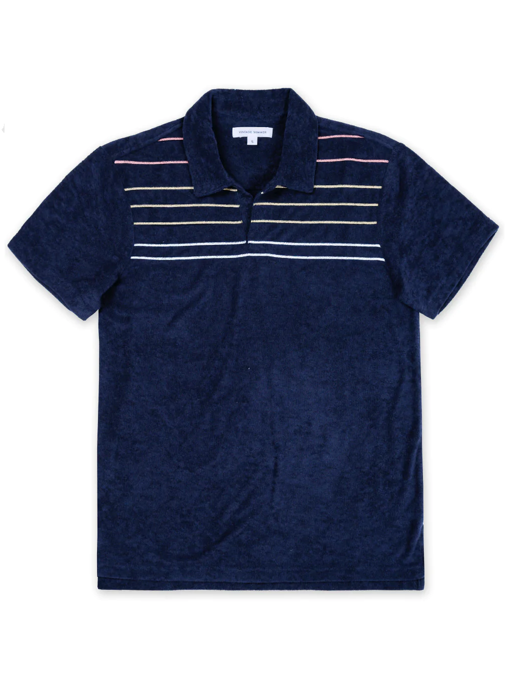 vintage summer terry towel polo shirt navy stripe - fullkit.com