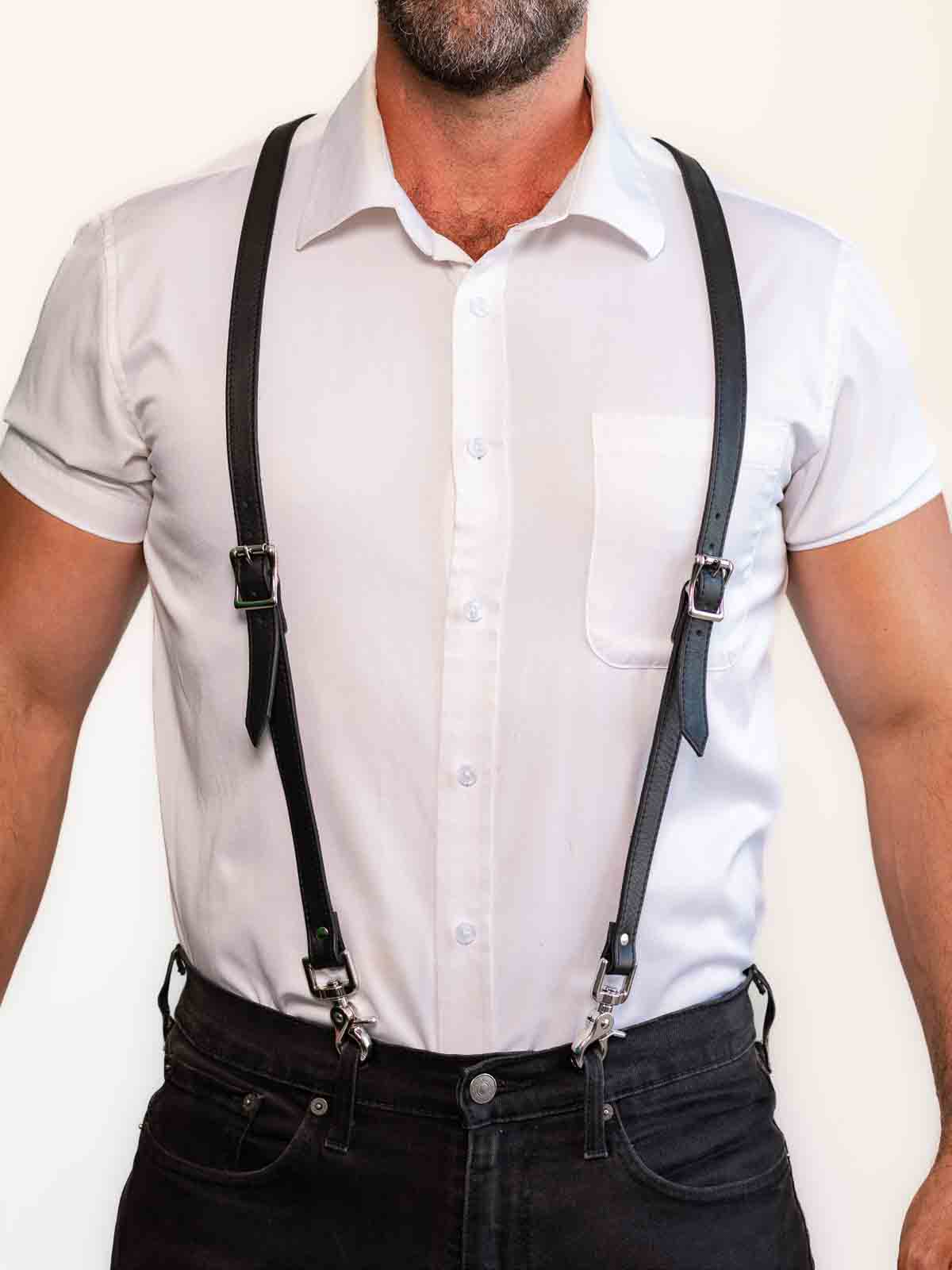 Fk Leather Garment Braces Black Nickel - Fullkit.com