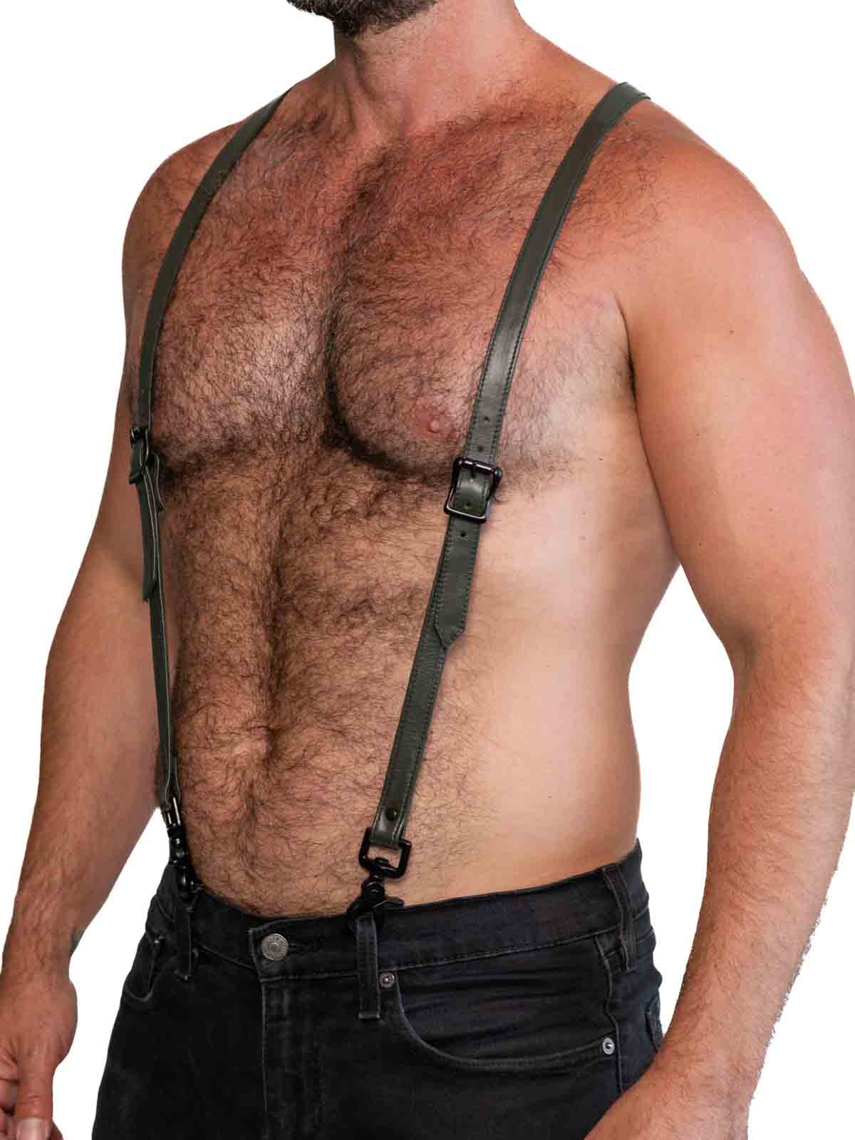 Fk Leather Garment Braces Olive Green Black - Fullkit.com