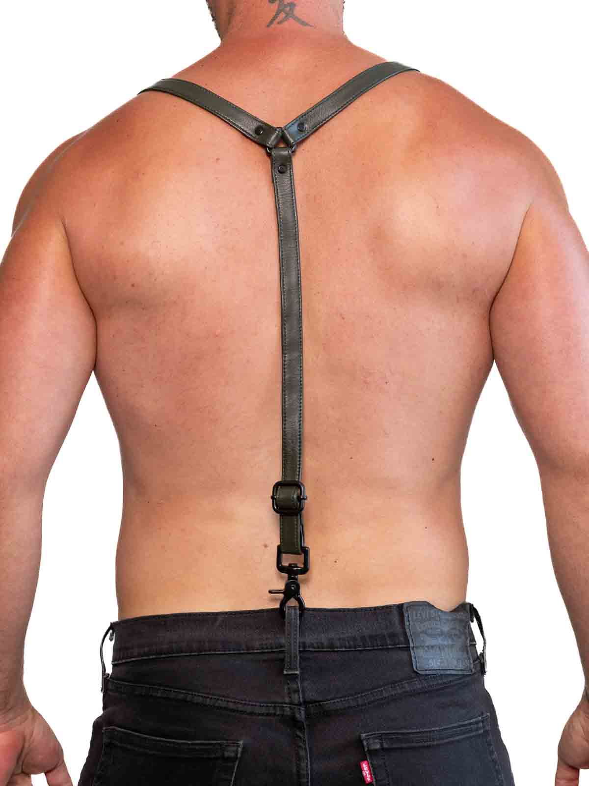 Fk Leather Garment Braces Olive Green Black - Fullkit.com