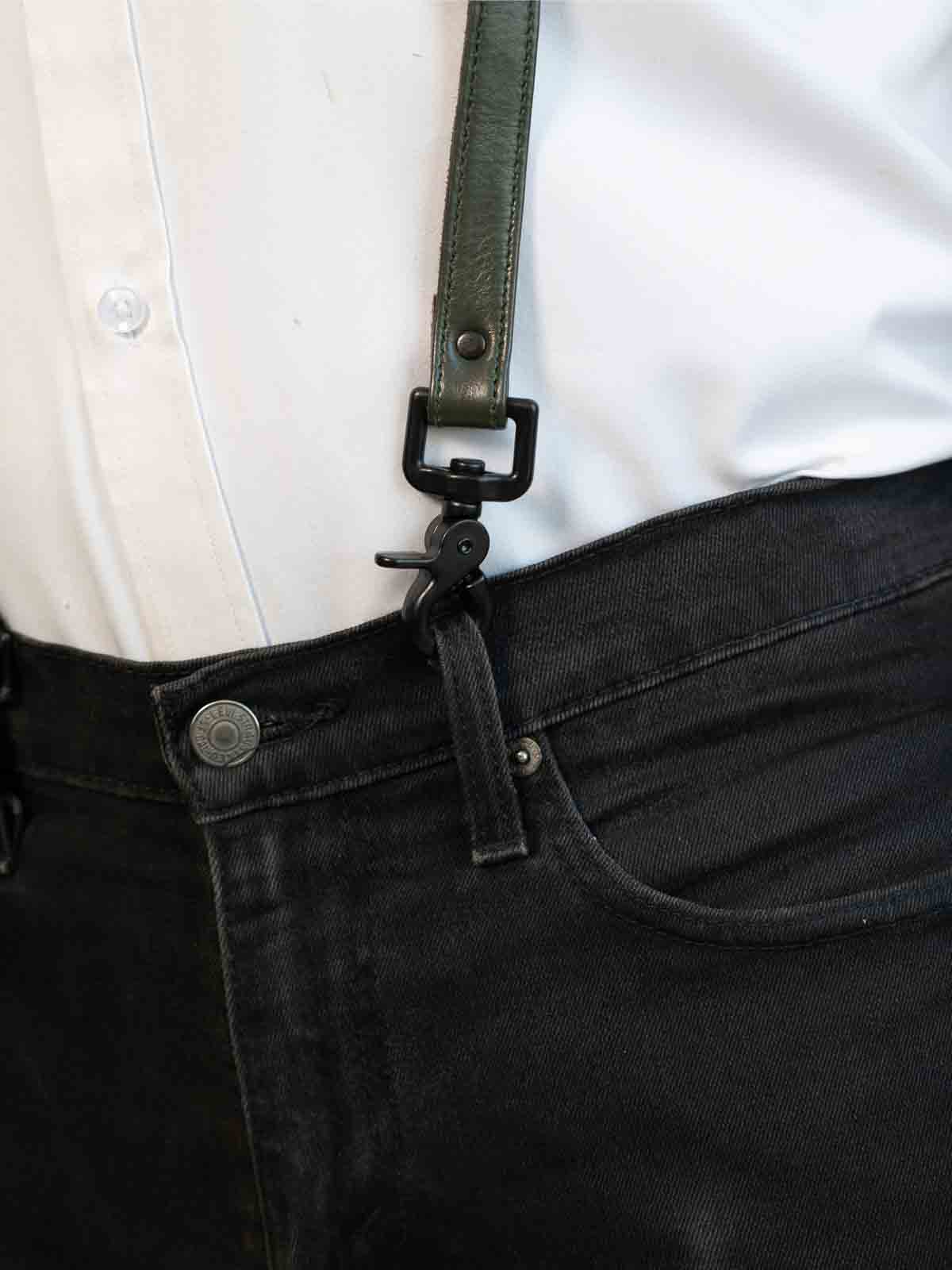 Fk Leather Garment Braces Olive Green Black - Fullkit.com