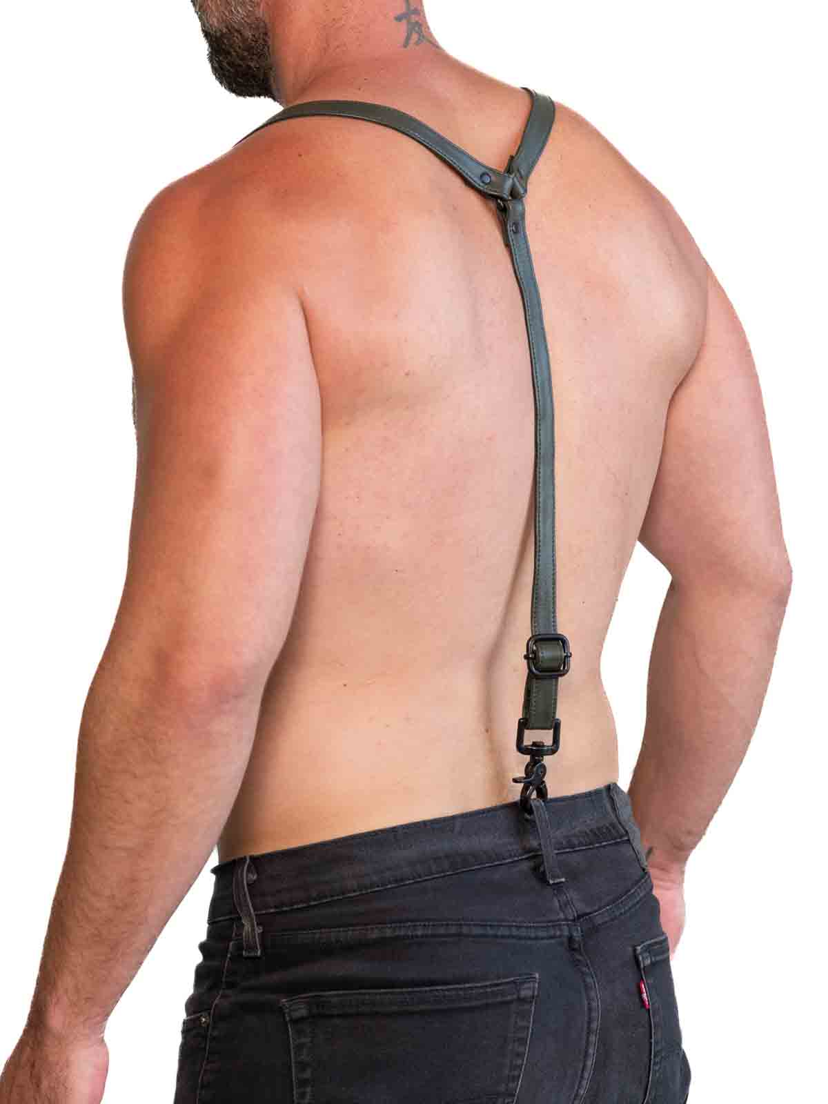 Fk Leather Garment Braces Olive Green Black - Fullkit.com