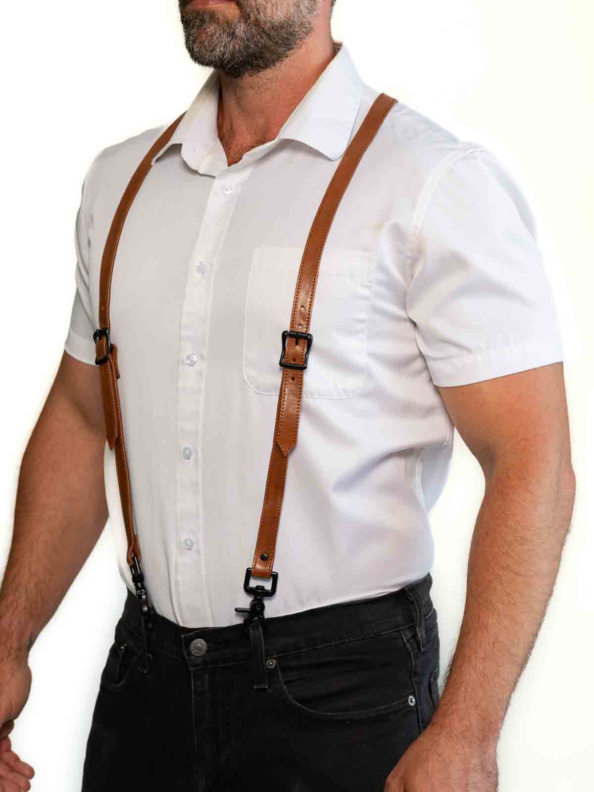 Fk Leather Garment Braces Saddle Brown Black - Fullkit.com