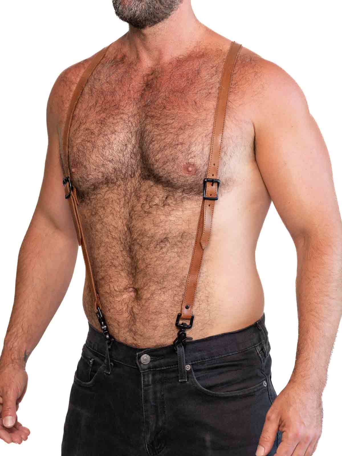Fk Leather Garment Braces Saddle Brown Black - Fullkit.com