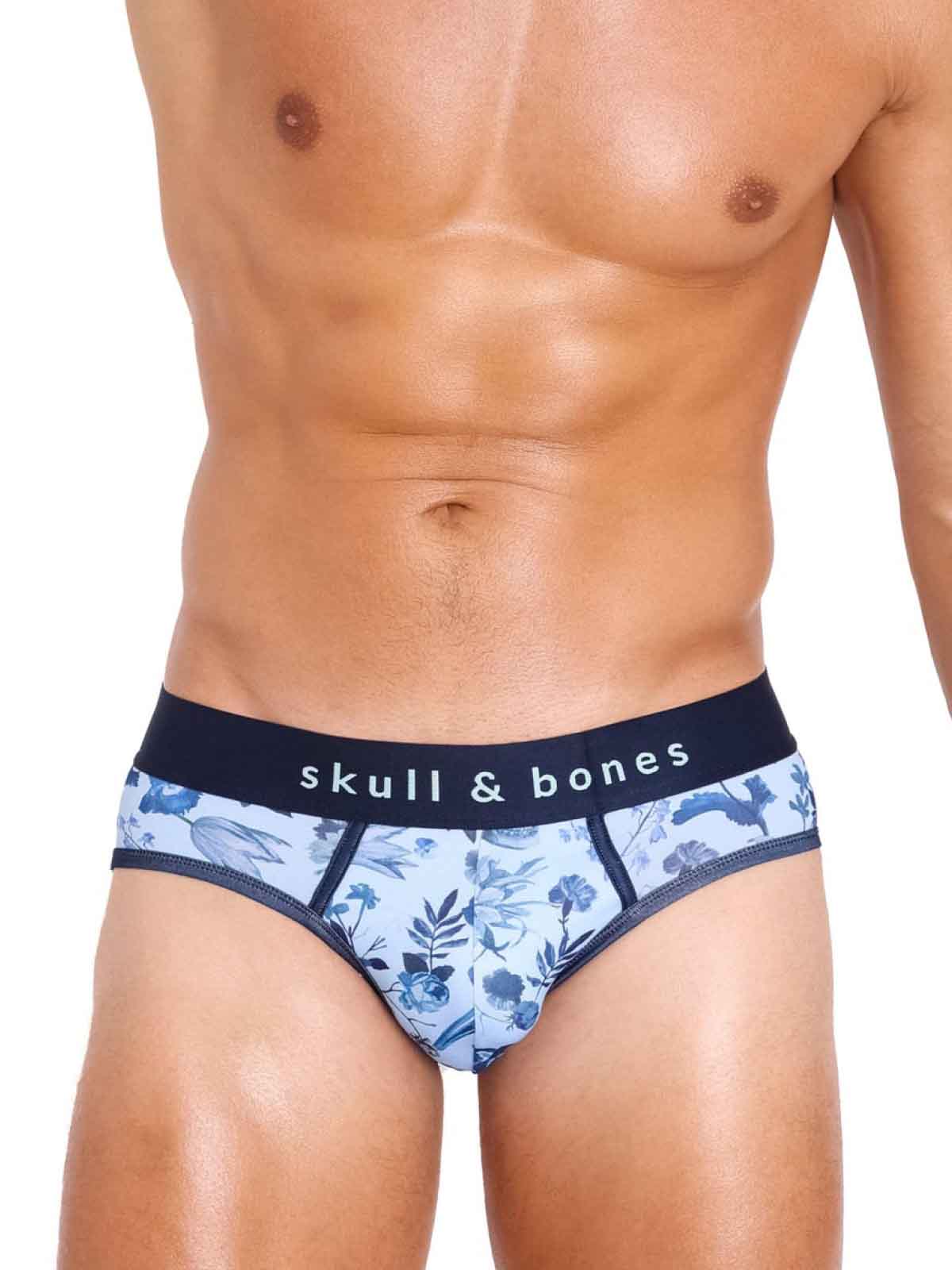 SKULL AND BONES HAND PAINTED DUTCH FLORAL PEEK-A-BOO BRIEF SKY  - FullKit.com