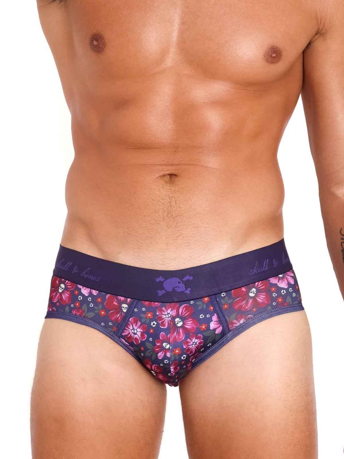 SKULL AND BONES MAROON FLORAL BRIEF  - FullKit.com