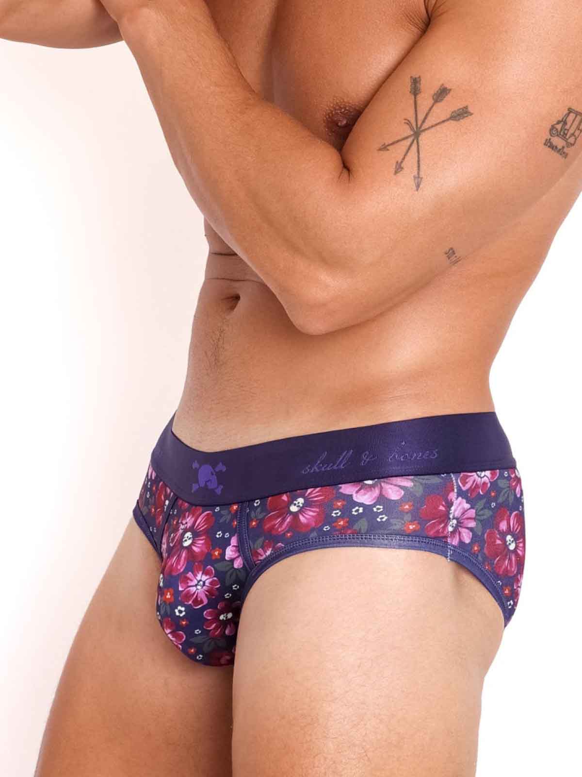 SKULL AND BONES MAROON FLORAL BRIEF  - FullKit.com