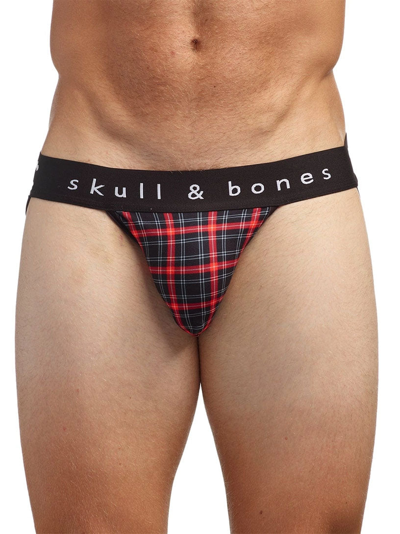 Plaid men's jockstrap with 'skull & bones' waistband 