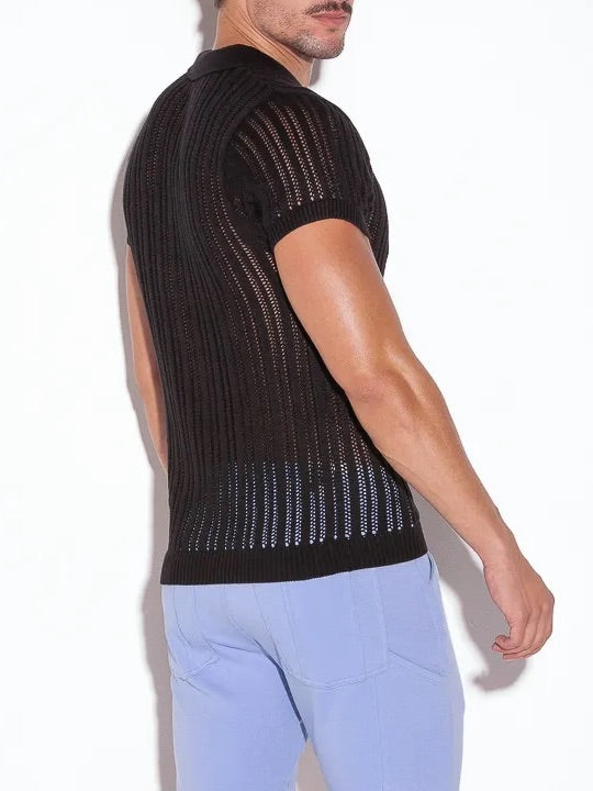 code 22 knitted stripe polo shirt black - Fullkit.com