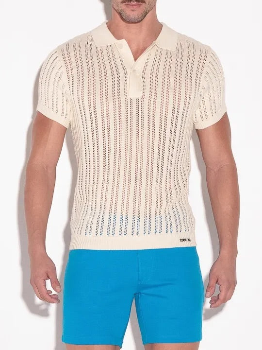 code 22 knitted stripe polo shirt off white - Fullkit.com